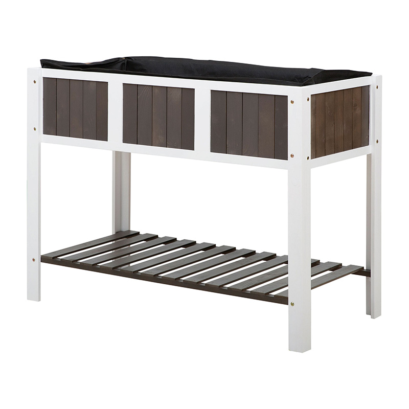 47' x 23' x 35' Cama de plantador de jardim elevado de madeira com área espaçosa para plantio, prateleira de armazenamento e uso versátil