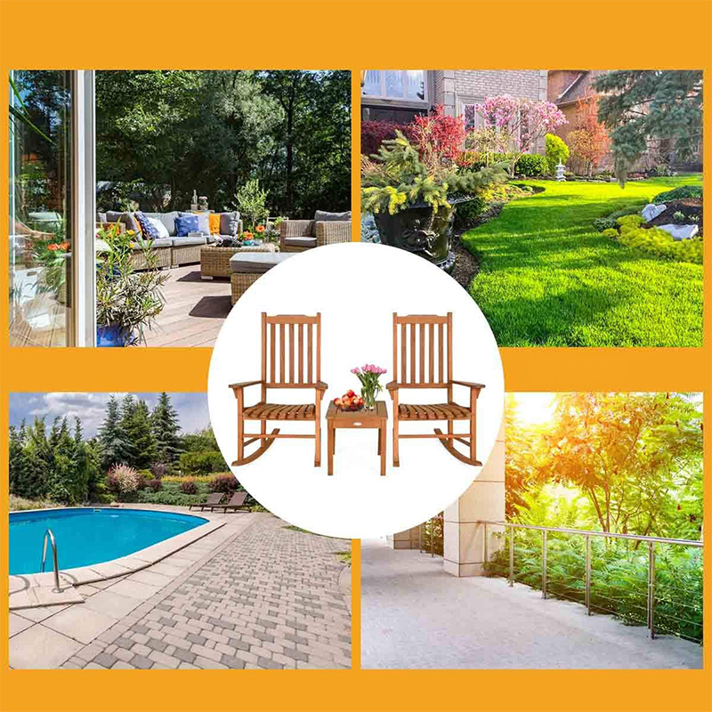 Conjunto de cadeiras de balanço de madeira de álamo 3 peças com mesa de centro 2 cadeiras de conversação de madeira