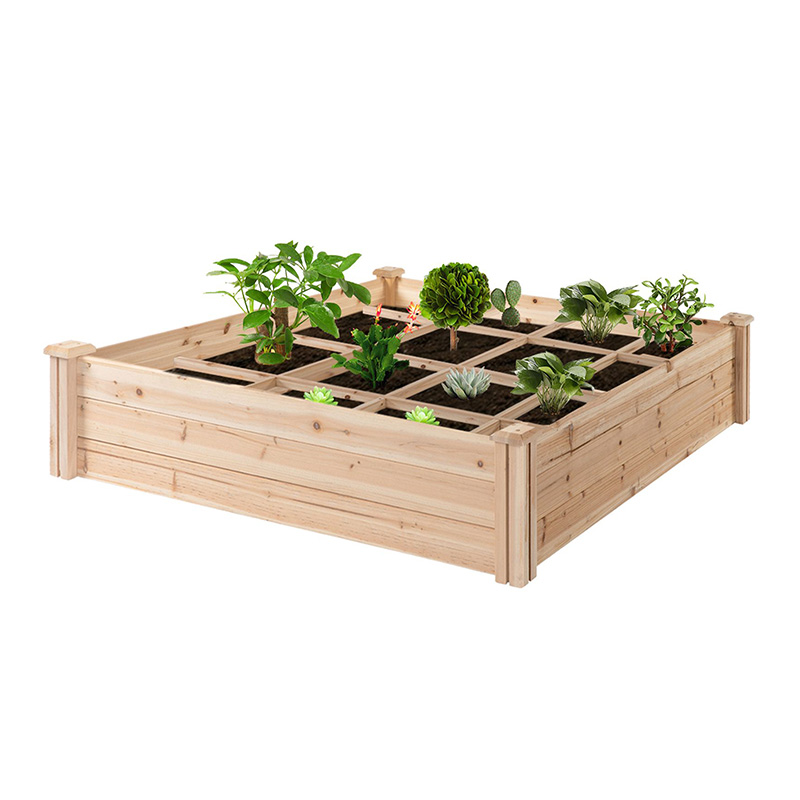 Caixa de cama de jardim elevada de 3,9 pés x 3,9 pés com grade de crescimento segmentada, material de madeira para plantas e ervas de quintal Caixa de cama de jardim elevada de 3,9 pés x 3,9 pés com grade de crescimento segmentada, material de madeira para plantas e ervas de quintal