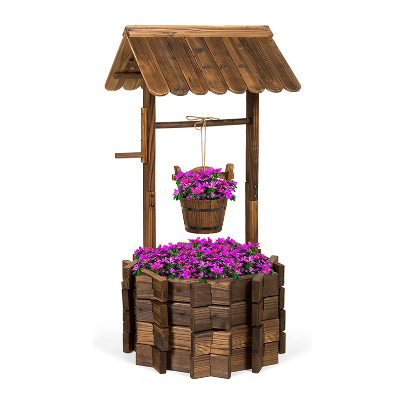 Plantador de madeira rústica para decoração de casa ao ar livre para pátio, jardim, quintal com balde de suspensão Plantador de madeira rústica para decoração de casa ao ar livre para pátio, jardim, quintal com balde de suspensão