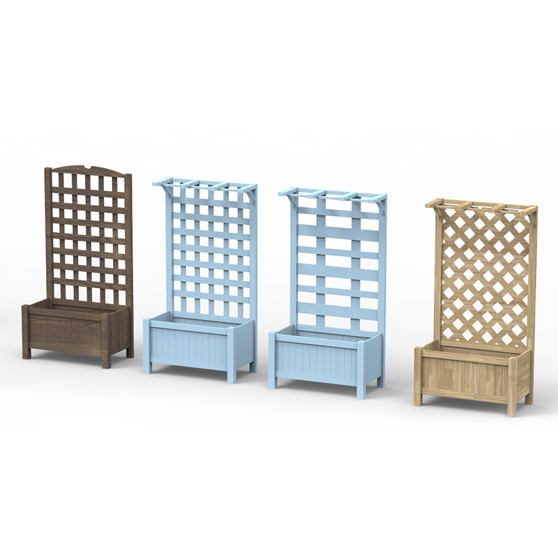 Cama de jardim elevada de 23,5' x 11,5' x 49,25' com placa de treliça nas costas e design e materiais de madeira fortes