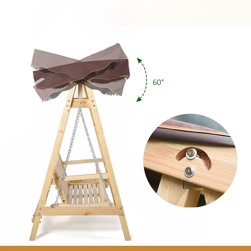 Balanço de varanda para 2 pessoas ao ar livre com suporte de madeira, design de estrutura em A forte e cobertura ajustável de combate à água