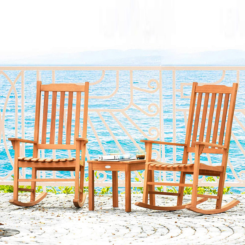 Conjunto de cadeiras de balanço de madeira de álamo 3 peças com mesa de centro 2 cadeiras de conversação de madeira