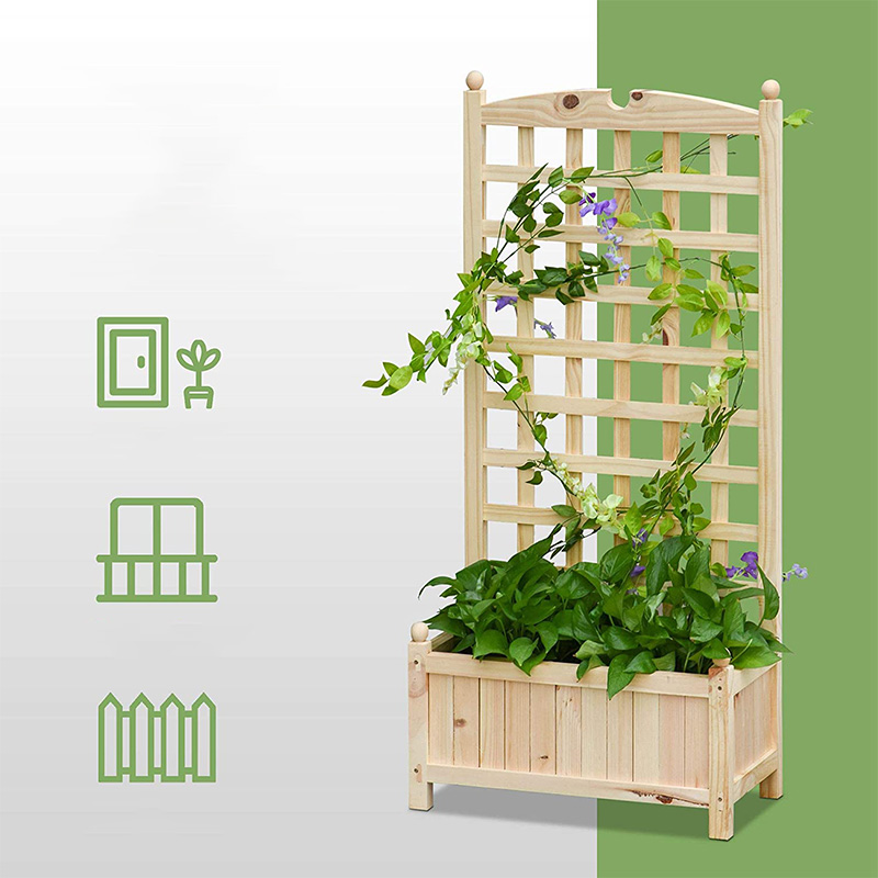 Cama de jardim elevada de 23,5' x 11,5' x 49,25' com placa de treliça nas costas e design e materiais de madeira fortes