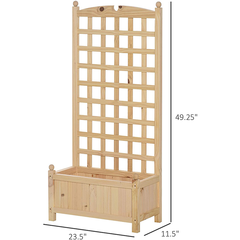 Cama de jardim elevada de 23,5' x 11,5' x 49,25' com placa de treliça nas costas e design e materiais de madeira fortes