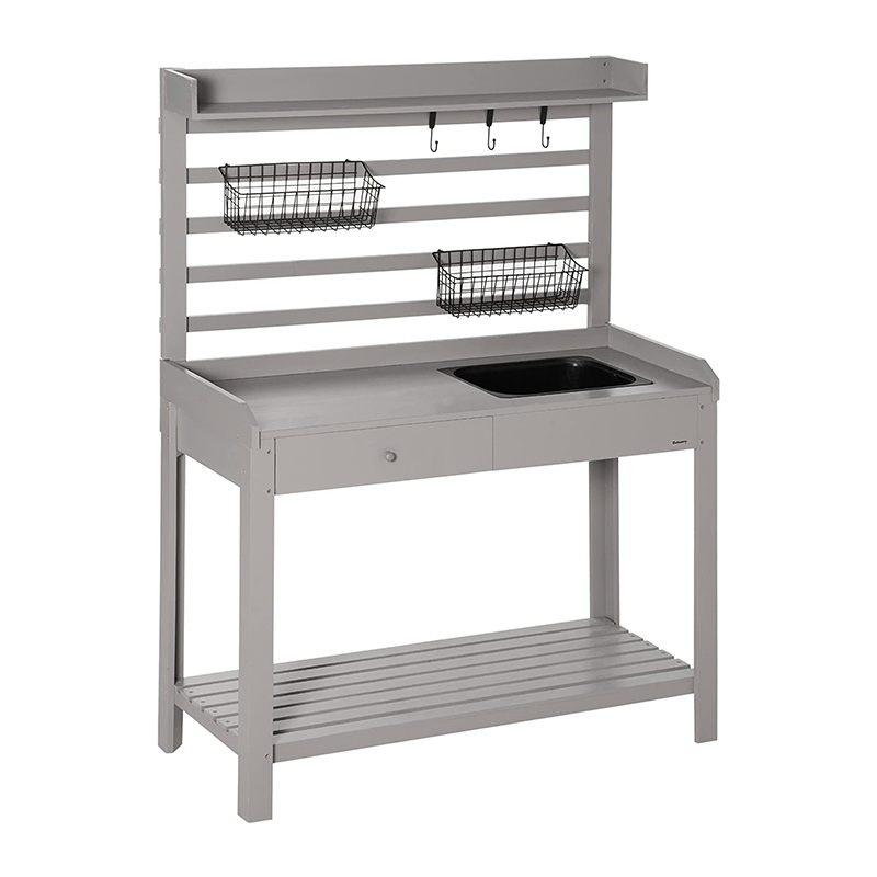 Mesa de banco de vasos, estação de trabalho de jardim com tela de peneira, pia e cestos removíveis