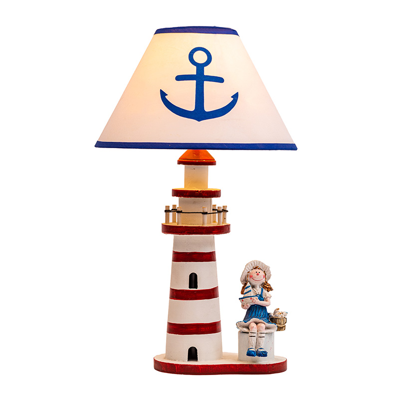 Candeeiro de mesa estilo litoral, azul gelado antigo