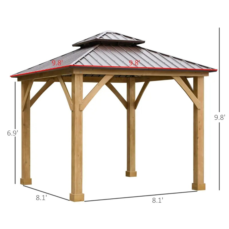 10' x 10' Hardtop Gazebo Pátio Dossel Abrigo Externo com Telhado de Aço de Camada Dupla