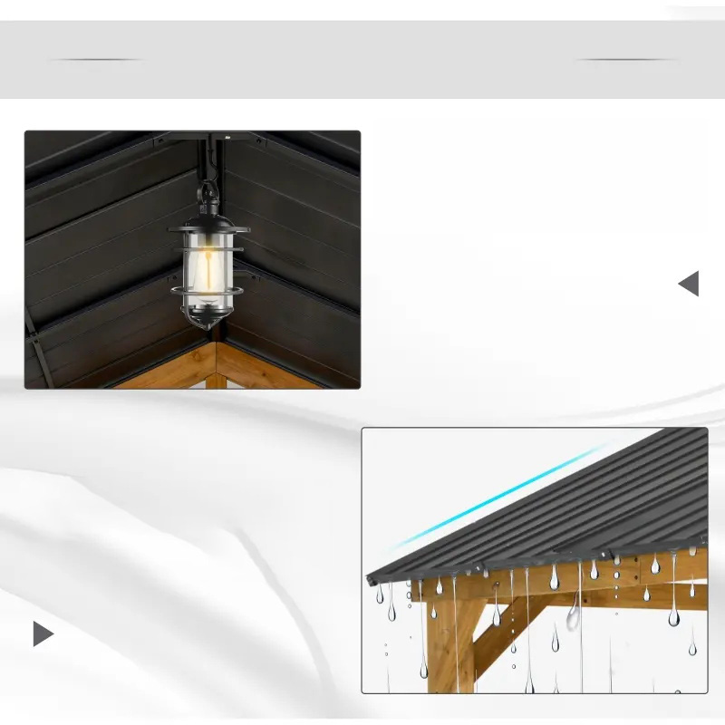 Gazebo Hardtop 11x13 com estrutura de madeira, toldo de telhado de metal permanente com gancho de teto para jardim, pátio, quintal