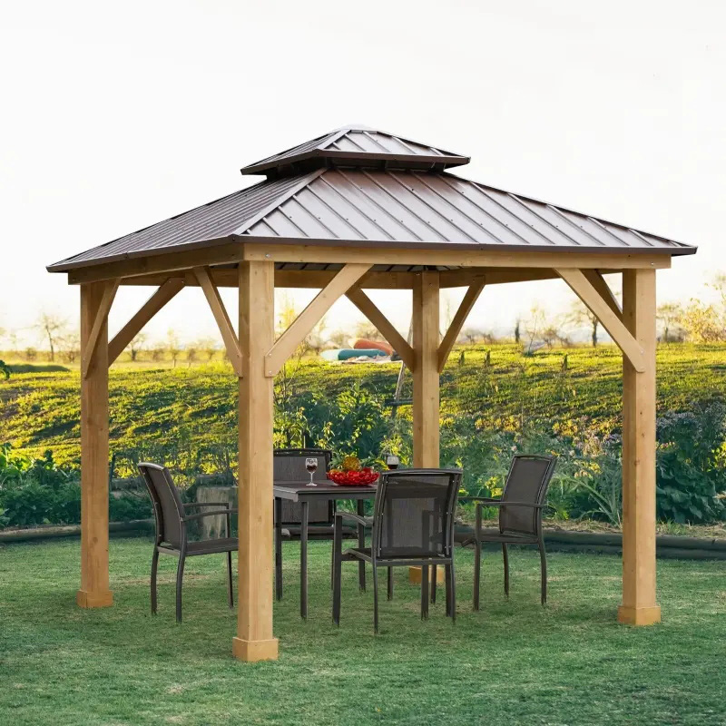 10' x 10' Hardtop Gazebo Pátio Dossel Abrigo Externo com Telhado de Aço de Camada Dupla