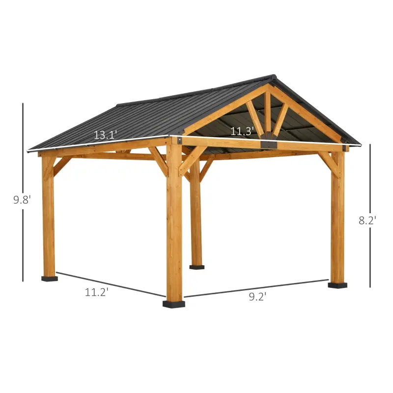 Gazebo Hardtop 11x13 com estrutura de madeira, toldo de telhado de metal permanente com gancho de teto para jardim, pátio, quintal