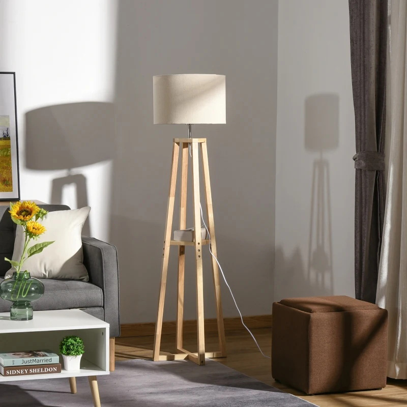 Lâmpada de pé moderna para quarto com abajur de tambor, interruptor de pedal