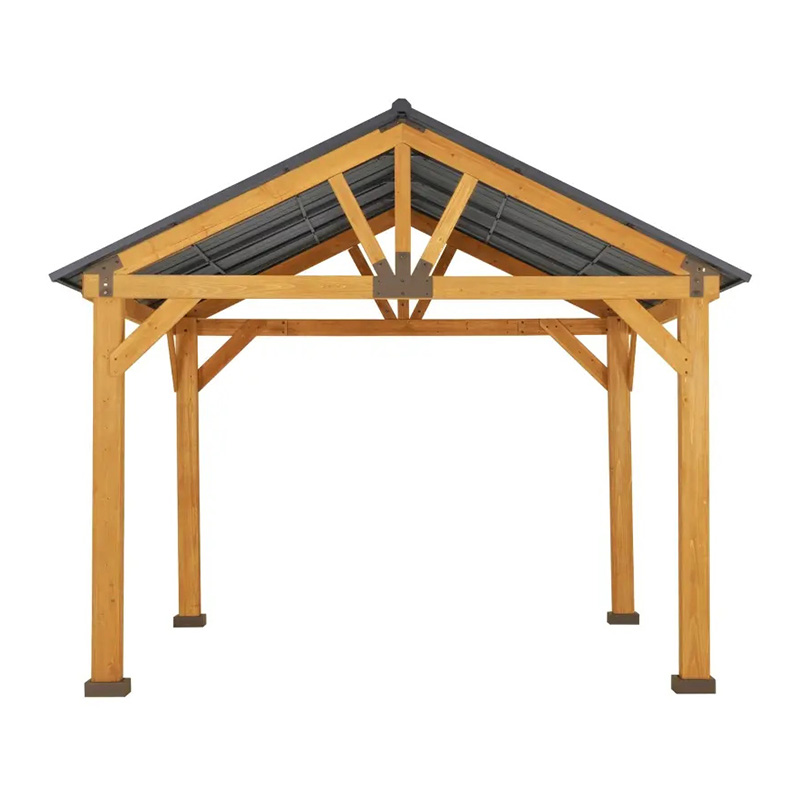 Gazebo Hardtop 11x13 com estrutura de madeira, toldo de telhado de metal permanente com gancho de teto para jardim, pátio, quintal