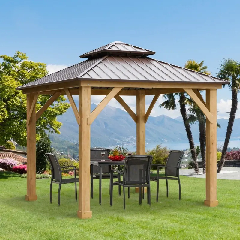 10' x 10' Hardtop Gazebo Pátio Dossel Abrigo Externo com Telhado de Aço de Camada Dupla