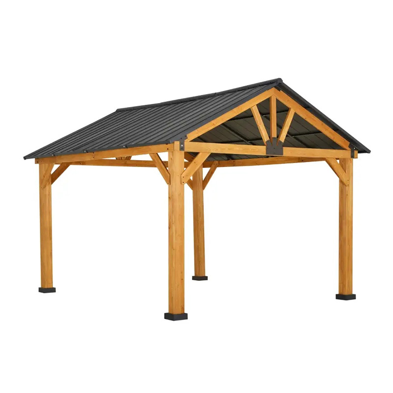 Gazebo Hardtop 11x13 com estrutura de madeira, toldo de telhado de metal permanente com gancho de teto para jardim, pátio, quintal