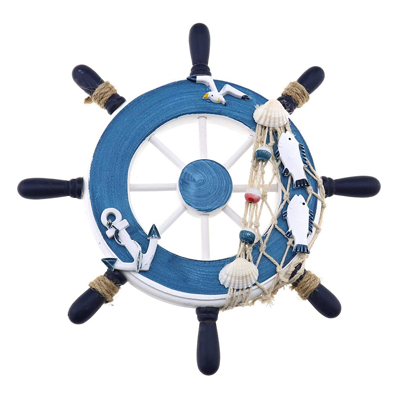 Volante de barco de madeira náutica/roda de navio de madeira artesanal Decoração de pirata de parede e porta pendurado ornamento placa (peixe branco)
