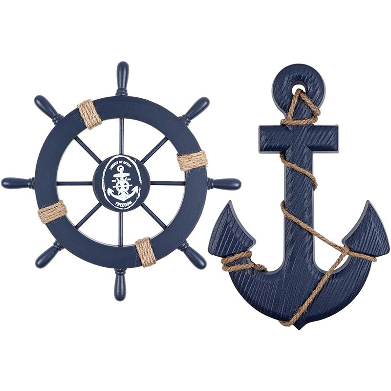 Volante de barco de madeira náutica/roda de navio de madeira artesanal Decoração de pirata de parede e porta pendurado ornamento placa (peixe branco)