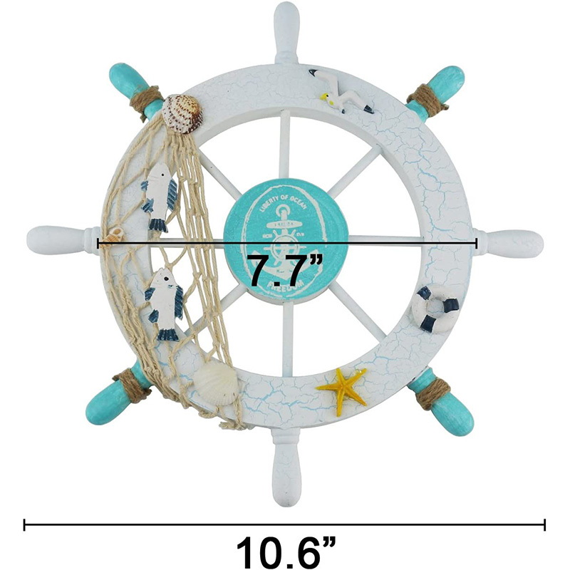 Volante de barco de madeira náutica/roda de navio de madeira artesanal Decoração de pirata de parede e porta pendurado ornamento placa (peixe branco)