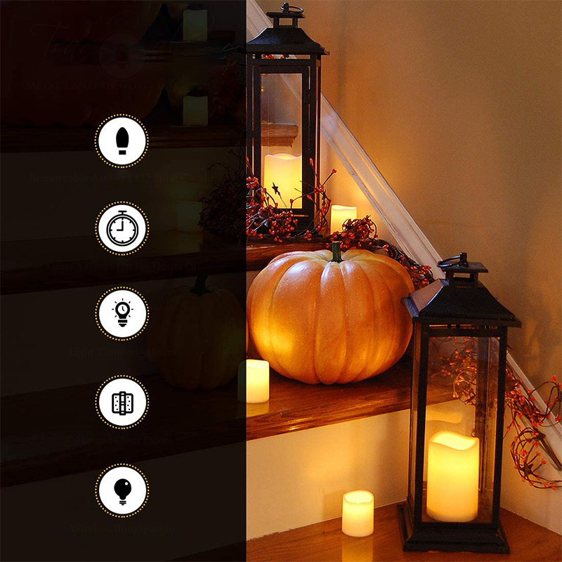 Lanterna de Metal com Vela a Bateria - Tradicional Preto, Lanterna de 17'