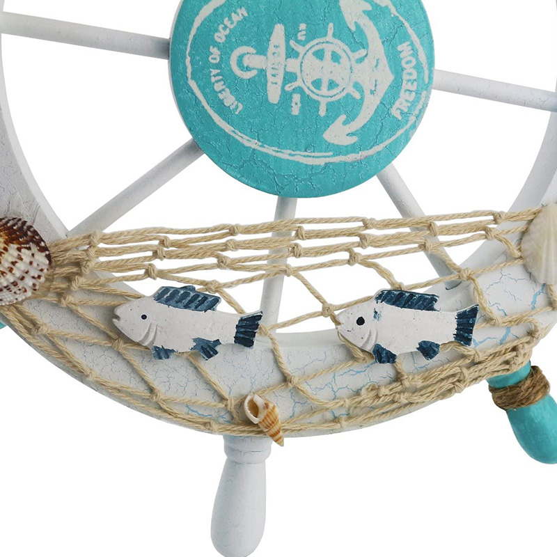 Volante de barco de madeira náutica/roda de navio de madeira artesanal Decoração de pirata de parede e porta pendurado ornamento placa (peixe branco)