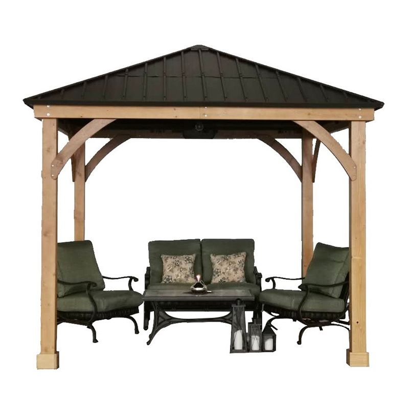 Gazebo Hardtop 11x13 com estrutura de madeira, toldo de telhado de metal permanente com gancho de teto para jardim, pátio, quintal