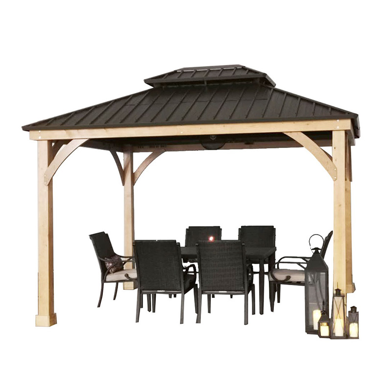 10' x 10' Hardtop Gazebo Pátio Dossel Abrigo Externo com Telhado de Aço de Camada Dupla