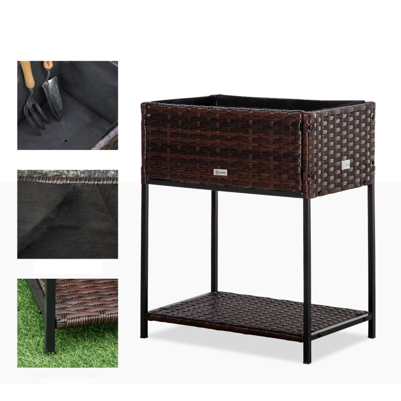 Caixa de plantador de flores de vime interno/externo com rack de armazenamento de ferramentas abaixo e área de trabalho elevada resistente 28' H