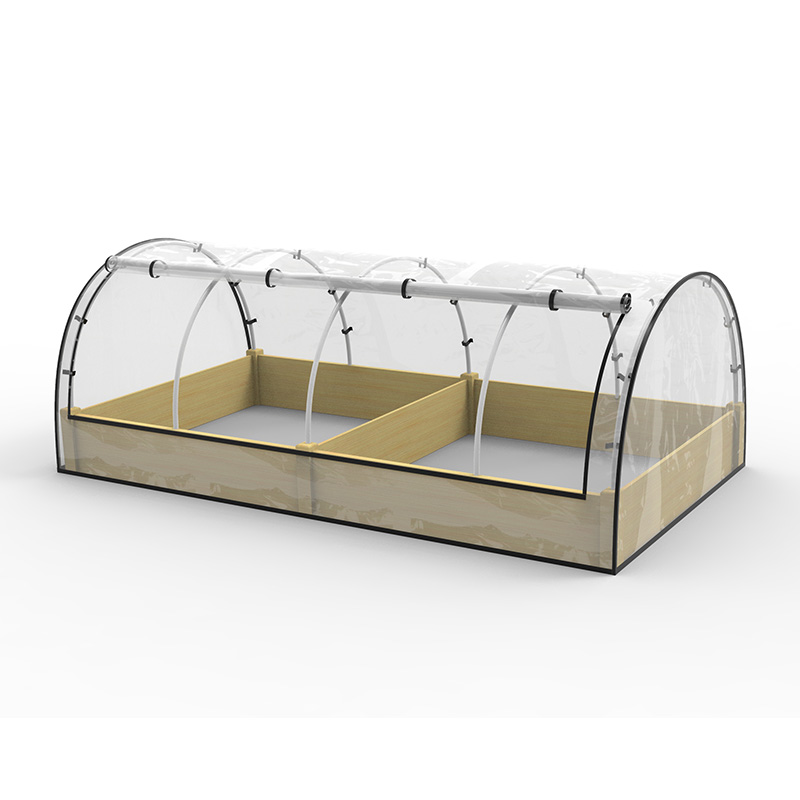 Kit de canteiro de flores de jardim elevado com estufa, plantador de moldura fria de madeira, natural