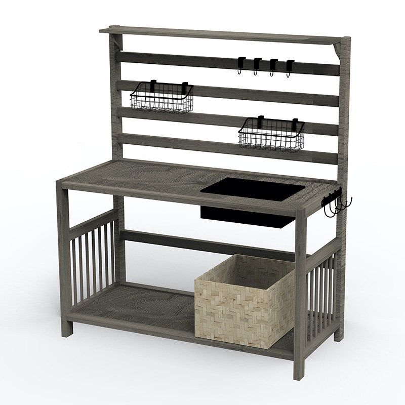 Mesa de banco de vasos, estação de trabalho de jardim com tela de peneira, pia e cestos removíveis