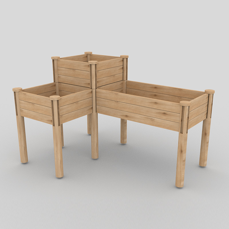 Cama de jardim elevada de 3 camadas com prateleira de armazenamento, kit de caixa de plantador de madeira elevada