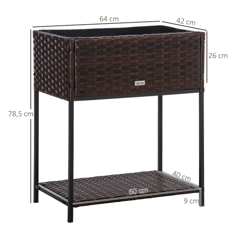 Caixa de plantador de flores de vime interno/externo com rack de armazenamento de ferramentas abaixo e área de trabalho elevada resistente 28' H