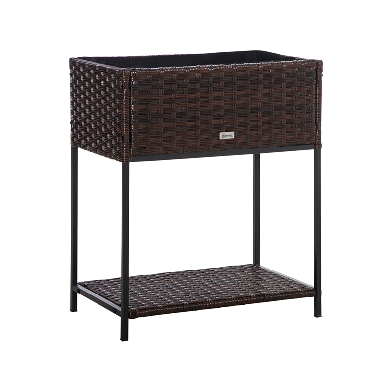 Caixa de plantador de flores de vime interno/externo com rack de armazenamento de ferramentas abaixo e área de trabalho elevada resistente 28' H