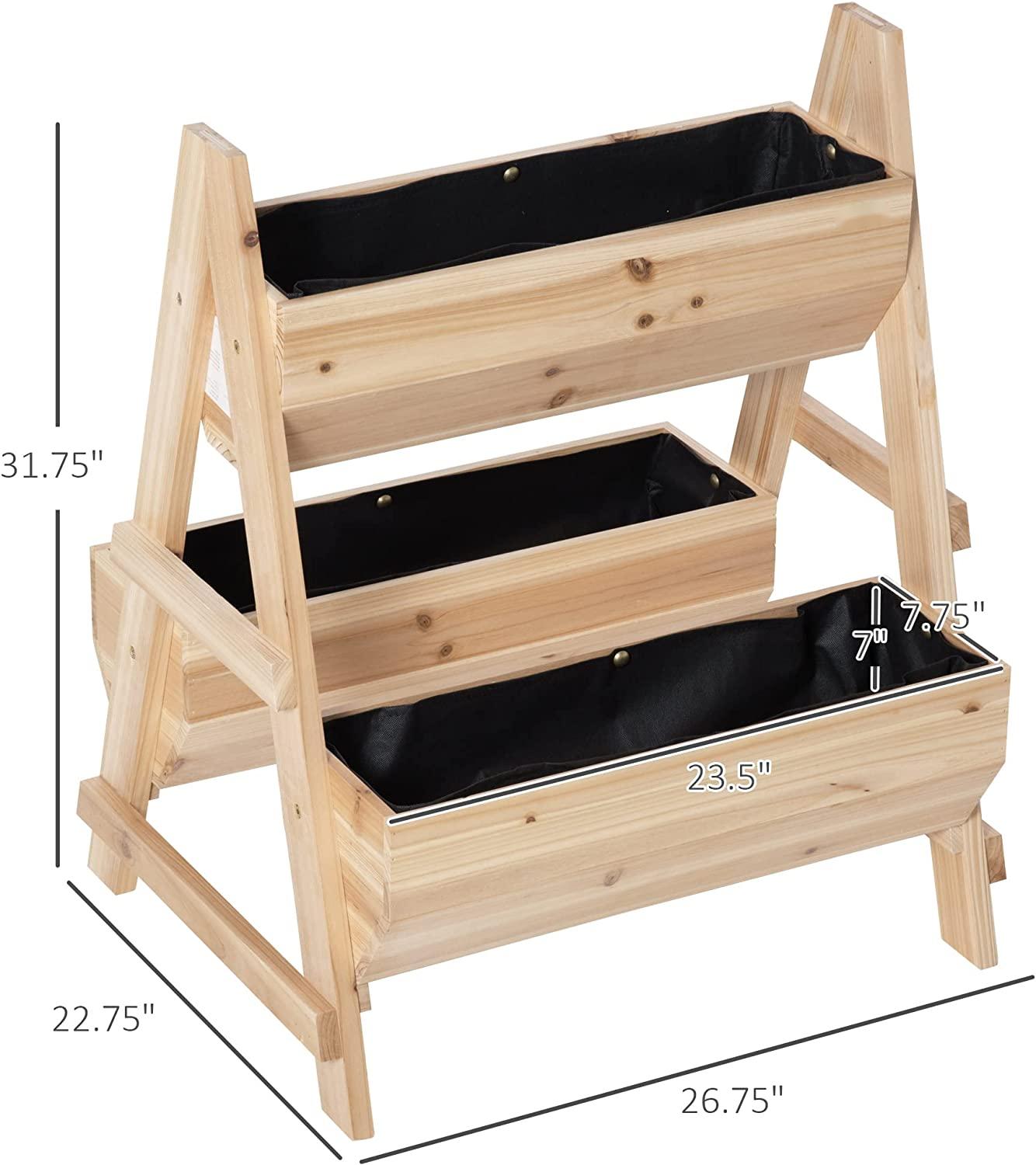 Caixa de plantador de madeira em forma de cama de jardim com tecido não tecido para quintal