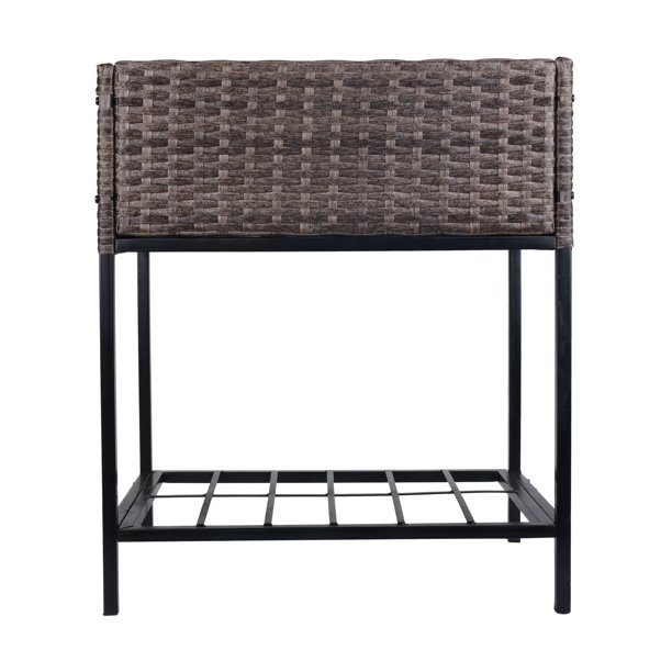 Caixa de plantador de flores de vime interno/externo com rack de armazenamento de ferramentas abaixo e área de trabalho elevada resistente 28' H