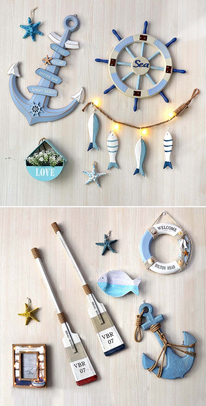 Lixincrafts decoração do santuário à beira-mar, decoração do estilo do mar, roda do navio